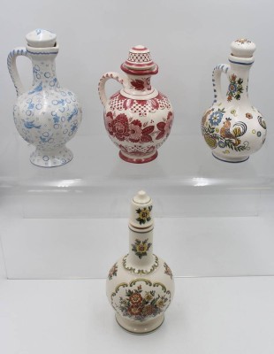 Auktion 361<br>5x Henkelkaraffen, Ulmer Keramik, versch. Dekore, ca. H-30cm bis 24cm [1]