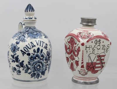 Auktion 368<br>2x Apotheker-Gefässe nach antiken Vorbildern, Ulmer Keramik und Spanien, ca. H-21cm, [1]