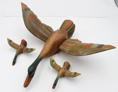 Auktion 361<br>3x Holz-Enten, Größte ca. 48 x 37cm und 2x L-12cm [1]