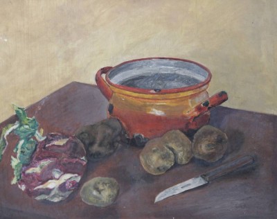 Auktion 361<br>U.Janssen, Stilleben, Öl/Holz, gerahmt, leicht restau bed. , RG 40,4 x 48,5cm [1]