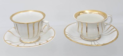 Auktion 361<br>2x Tassen mit U.T um 1900,TPM und KPM Krister, Goldzier, Tassen H-7cm, je am Stand bestossen [1]