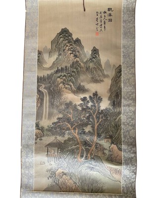 Auktion 361<br>chines. Rollbild mit Landschaftsdarstellung, 135x50 cm [1]
