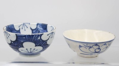 Auktion 361<br>2x Schalen, wohl China, unterschiedl. Dekore, ca. H-9 bis 7cm, ca. D-17,5cm [1]