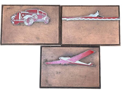 Auktion 361<br>3x kl. BronzePlatten, emailliert, wohl für Sport??, je 4,5x6 cm [1]