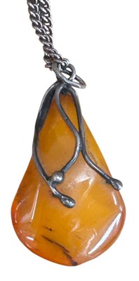 Auktion 361<br>Silberkette -835- mit Bernstein-Anhänger, L-3,5 cm [1]
