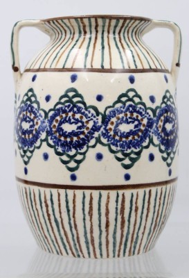 Auktion 361<br>Keramik - Henkelvase , älter - Handbemalt , ungemarkt . [1]