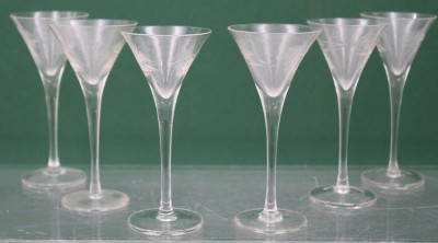 Auktion 361<br>6 Schnapsgläser mit geätztem Traubendekor ( Glas ist klar wurde vergessen zu putzen !) [1]