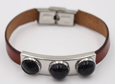 Auktion 361<br>Lederarmband mit Silberfarbener Montur mit wohl Goldfluss Steinen  [1]