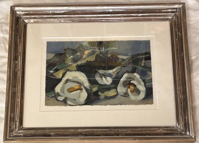 Auktion 361<br>unleserl. signierte Blumen, Öl, ger/Glas, RG 34x42 cm [1]