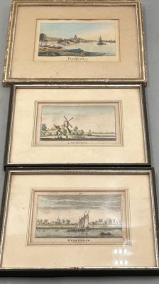 Auktion 361<br>3x handcolorierte Städte-Ansichten, gerahmt, 18.Jhd., Falkenburg, Werkendam, Frankfurth a/M, ger/Glas, 1x 19x21 cm, 2x 19x16 cm [1]