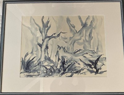 Auktion 361<br>Hans PAPENDIECK (1928-1993) abstrakte Gewächse, blaues Aquarell, gut ger/Glas, RG 53x70 cm [1]