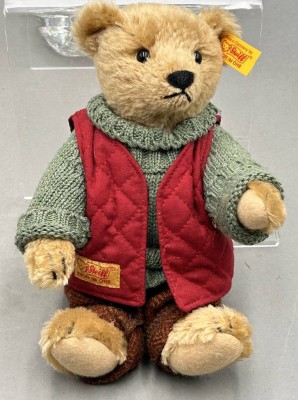 Auktion 361<br>Steiiff Teddey miot roter Weste, K+F, H-22 cm [1]