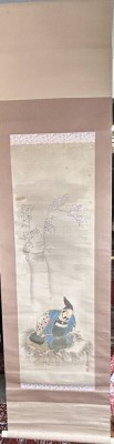 Auktion 361<br>grosses japan. Rollbild, Meiji Zeit, Samuraidarstellung, in orig. Holzkasten, 186x48 cm [1]