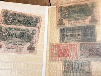 Auktion 361<br>Album mmit Geldscheinen, einige lose,ca. 30 Stück, Deutsches Reich [1]