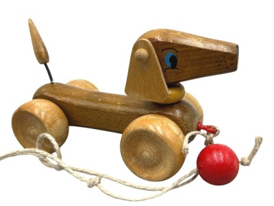 Auktion 361<br>Holz-Nachtzeh-Wackel-Dackel, H-11 cm, L-19 cm [1]