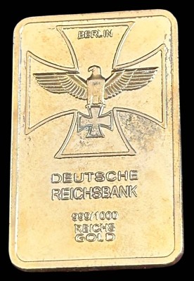 Auktion 362<br>Fake Feingoldbarren der Reichsbank, Abb von Hindenburg, 4,3x2,8 cm, 24 gr [1]