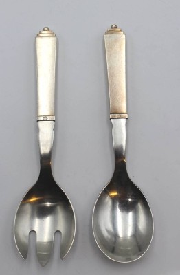 Auktion <br>Salatbesteck, Georg Jensen, Pyramide, Silbergriffe, ca. L-19cm [1]