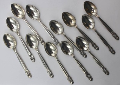 Auktion 362<br>12x Teelöffel, Georg Jensen,  Acorn, Silber, 172,6gr., L-11cm [1]