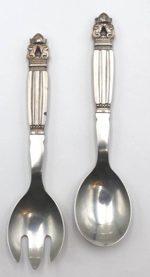 Auktion <br>Salatabesteck, , Georg Jensen, Acorn, Silbergriffe, ca. L-20cm [1]