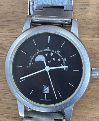 Auktion 362<br>Quartz Unisex Uhr mit Mondphase, wohl Werbeuhr für Danzas, Werk NG, Stahlband [1]