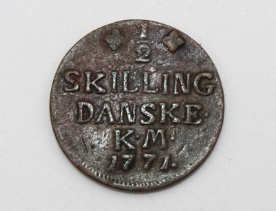 Auktion 362<br>antike Münze, Dänemark ½ Skilling 1771, Christian VII. von Dänemark und Norwegen (1766-1808) [1]
