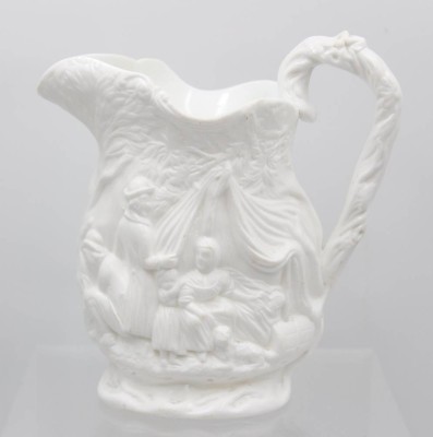 Auktion <br>reliefierter Krug, Samuel Alcock, Staffordshire. reliefierte Dorfszene, H-14,5cm [1]
