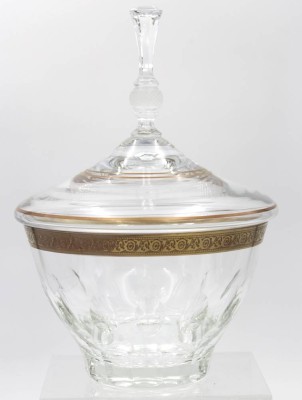 Auktion 362<br>gr. Bonbonniere, Kristall, beschliffen, Goldrand, ca. H-25,5cm D-17cm [1]