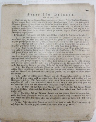 Auktion 362<br>Feuerlösch-Ordnung von 1808, Altersspuren [1]