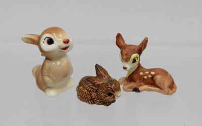Auktion 362<br>3x kl. Goebel-Figuren, Bambi, Klopfer und kl. Häschen (Ohr mit Chip), ca. H-6,5cm [1]