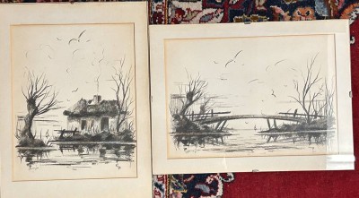 Auktion 362<br>2x unleserl. in Platte signierte Lithografien, BG 30x40 cm [1]