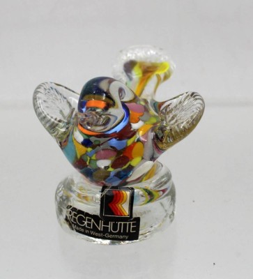 Auktion 362<br>kl. Kunstglas-Vogel, Regenhütte, bunte Einschmelzungen, ca. H-6,5cm [1]