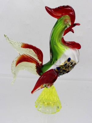 Auktion 362<br>schöne Hahnenfigur, Murano, wohl 70er Jahre, mehrfarbig, ca. H-21,5cm [1]