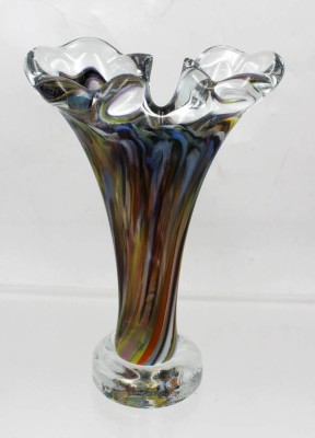 Auktion 362<br>2passige Kunstglas-Vase mit farbigen Einschmelzungen, ca. H-20cm [1]