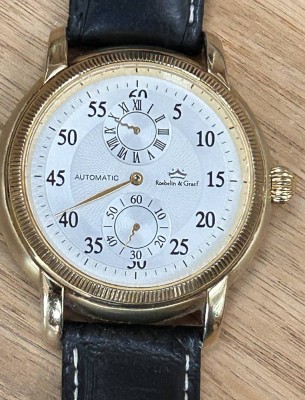 Auktion 362<br>Roebelin & Graef Herren Automatik Uhr,gut erhalten,  Werk läuft, bei altem Lederband fehlt Schliesse [1]