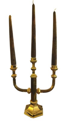Auktion 362<br>massiver 3-flammiger Messing-Kerzenhalter, H-25 cm (ohne Kerzenhalter), B-22 cm [1]