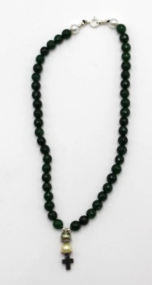 Auktion 362<br>Halskette, grüne Steine und Muschelkernperlen, Silberschließe, ca. L-38cm [1]