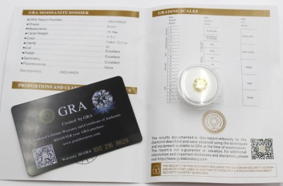 Auktion 362<br>Moissanite, gelb, ca. 4ct, anbei Zertifikat [1]