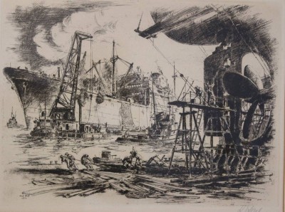 Auktion 362<br>Hans KLEMKE (1892-1960) , Werft, datiert 1939, Radierung, ger./Glas, RG 48 x 56cm [1]