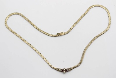 Auktion 362<br>925er Silber-Collier, vergoldet, je 2 klare Steine und Rubine, 13,1gr., L-43,5cm [1]