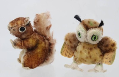 Auktion 362<br>2x ältere Steiff-Tiere,  Eichhörnchen und Eule, bespielte Erhaltungen, ca H-10cm [1]