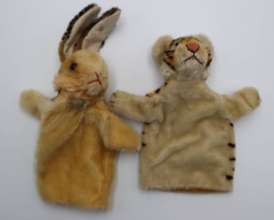 Auktion <br>2x Handpuppen, Steiff, Hase und Tiger, älter,  ca. L-28cm [1]