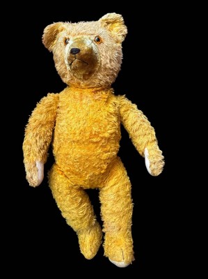 Auktion 362<br>gr. alter Teddy, Holzwolle, Brummstimme, H-48 cm, bespielt [1]