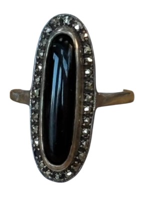 Auktion 362<br>Silberring-925- mit schwarzen Stein, Markasiten, RG 58, 4 gr [1]