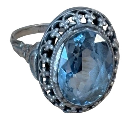 Auktion 362<br>alter Silberring-830- mit hellblauen Stein, RG 59, 4,7 gr [1]