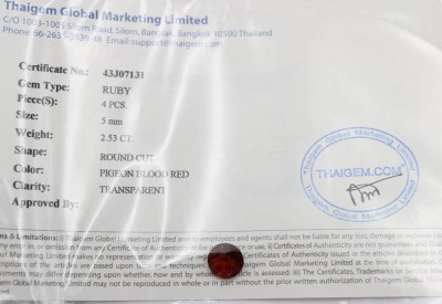 Auktion 362<br>wohl Rubin von ca. 2,5ct, Pigeon Blood Red, anbei Zertifikat [1]