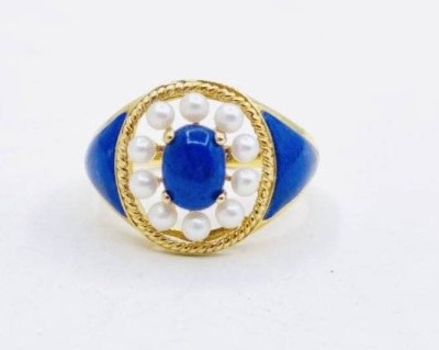 Auktion 362<br>Ring mit Lapislazuli und 10 Perlen, 925er Silber, RG 59, 5,8 gr., vergoldet [1]