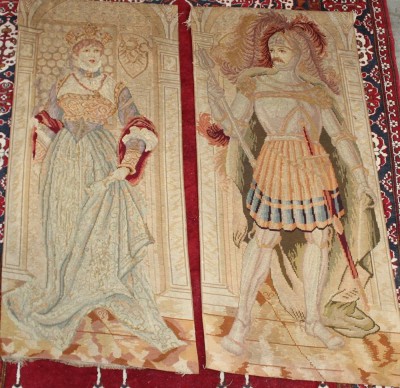 Auktion 362<br>Paar ältere Wand-Gobelin, Renaissance-Paar, Altersspuren, je ca. 110 x 49cm [1]
