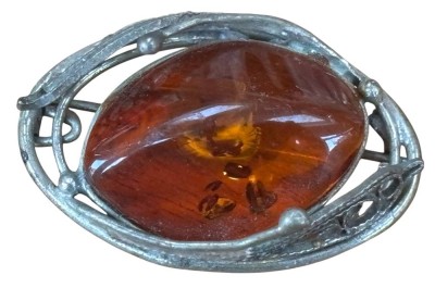 Auktion 362<br>Nadel bzw. Anhänger, Silber mit Bernstein, B-4 cm, 7,2 gr [1]