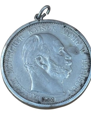 Auktion 362<br>Münzanhänger- 5 Mark 1874, Wilhelm, Deutscher Kaiser.., Silber-999-, Nachprägung von 1980, D-4 cm, 30,2 cm [1]