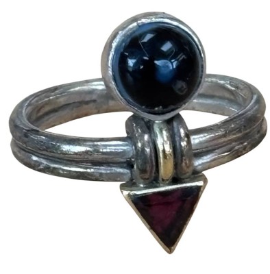 Auktion 362<br>Silberring mit roten u. blauen Stein, RG 59, 5,9 gr [1]